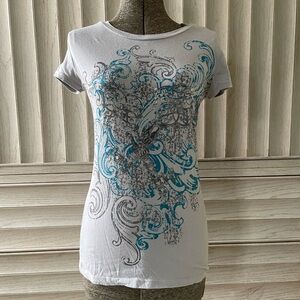 Stylish Gray and Blue Women's T-Shirt